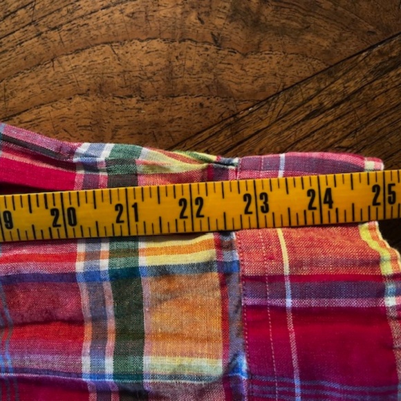 Men's POLO - Ralph Lauren - Bright Multi Colored Plaid Linen L. S. Shirt - L - Picture 10 of 12